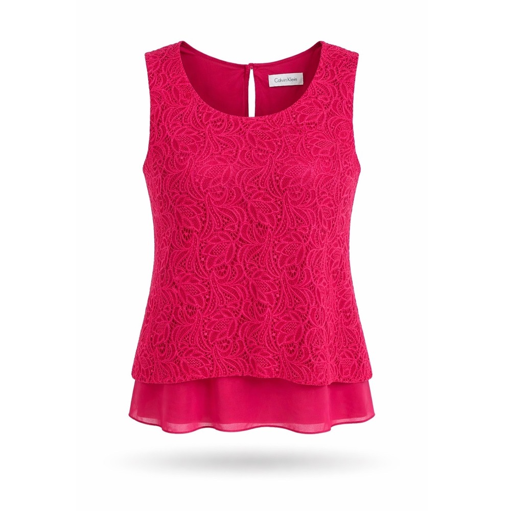 Calvin Klein Lace Top Womens Medium‎ Pink Sleeveless Floral Keyhole Back Lined